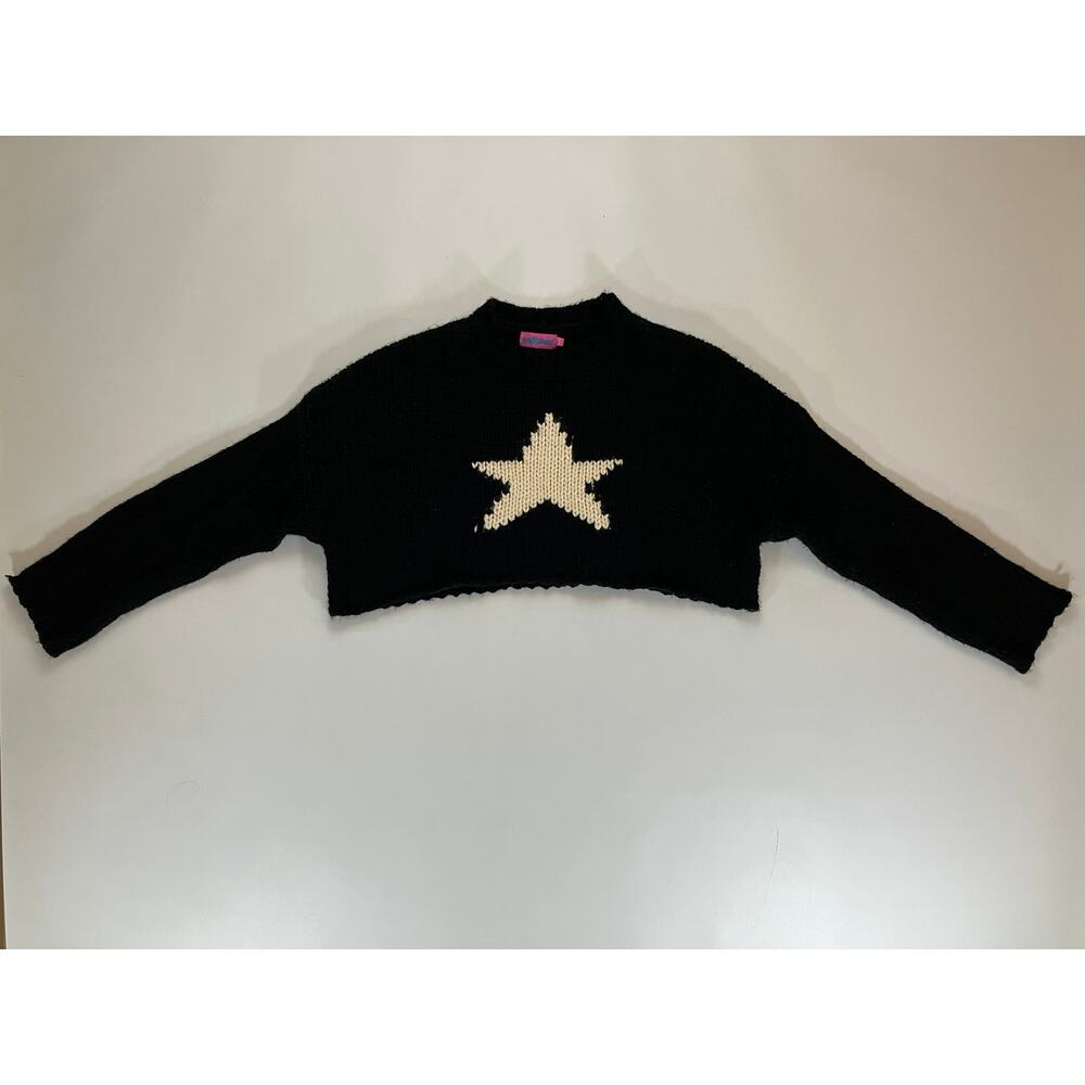 Edikted Mega Star Cropped Sweater Women XS/S Black Cream Star Chunky Knit